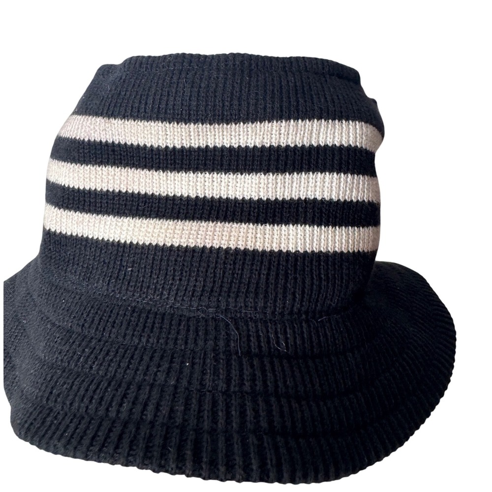 Adidas Vintage Knit Bucket Hat Black White Striped Ribbed Men L XL C109H